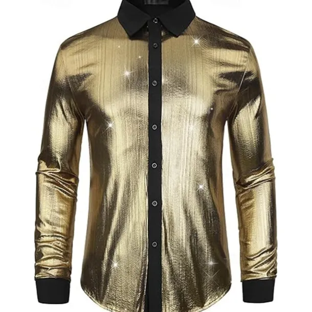 Retro Vintage 1970s 1980s Shirt Disco Shiny Metallic Fancy Dress Men's Carnival Costume Halloween Carnival Performance Party Club Adults' Shirt