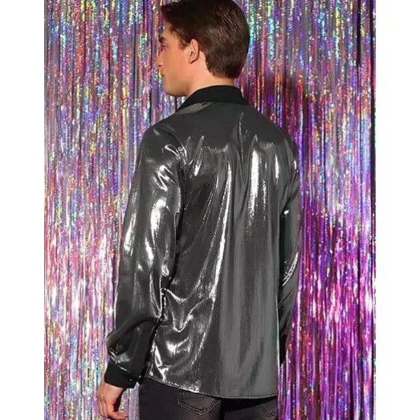Retro Vintage 1970s 1980s Shirt Disco Shiny Metallic Fancy Dress Men's Carnival Costume Halloween Carnival Performance Party Club Adults' Shirt