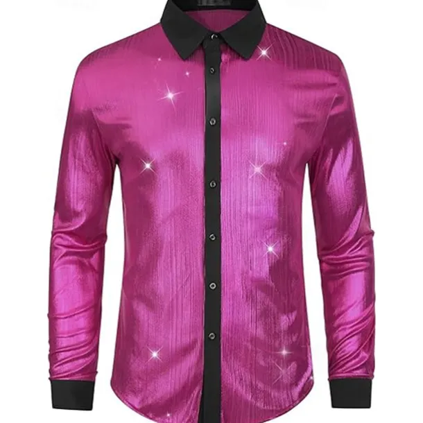 Retro Vintage 1970s 1980s Shirt Disco Shiny Metallic Fancy Dress Men's Carnival Costume Halloween Carnival Performance Party Club Adults' Shirt