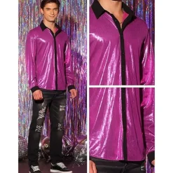 Retro Vintage 1970s 1980s Shirt Disco Shiny Metallic Fancy Dress Men's Carnival Costume Halloween Carnival Performance Party Club Adults' Shirt