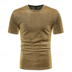 Retro Vintage 1980s Shiny Metallic T-shirt Disco Fancy Dress Men's Halloween Carnival Masquerade Performance Club Pride Parade Adults' T-shirt Spring & Summer