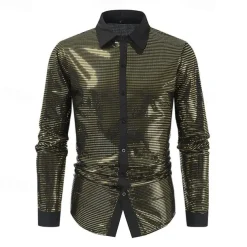 Retro Vintage 1980s Shiny Metallic Shirt Disco Sequins Turndown Fancy Dress Men's Carnival Costume Carnival Performance Club Pride Parade Adults' Shirt All Seasons