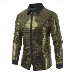Retro Vintage 1980s Shiny Metallic Shirt Disco Sequins Turndown Fancy Dress Men's Carnival Costume Carnival Performance Club Pride Parade Adults' Shirt All Seasons