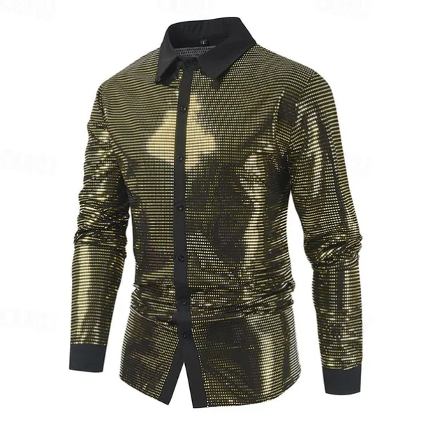 Retro Vintage 1980s Shiny Metallic Shirt Disco Sequins Turndown Fancy Dress Men's Carnival Costume Carnival Performance Club Pride Parade Adults' Shirt All Seasons