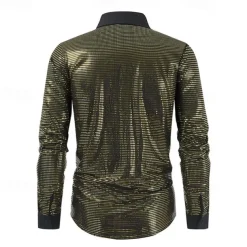 Retro Vintage 1980s Shiny Metallic Shirt Disco Sequins Turndown Fancy Dress Men's Carnival Costume Carnival Performance Club Pride Parade Adults' Shirt All Seasons