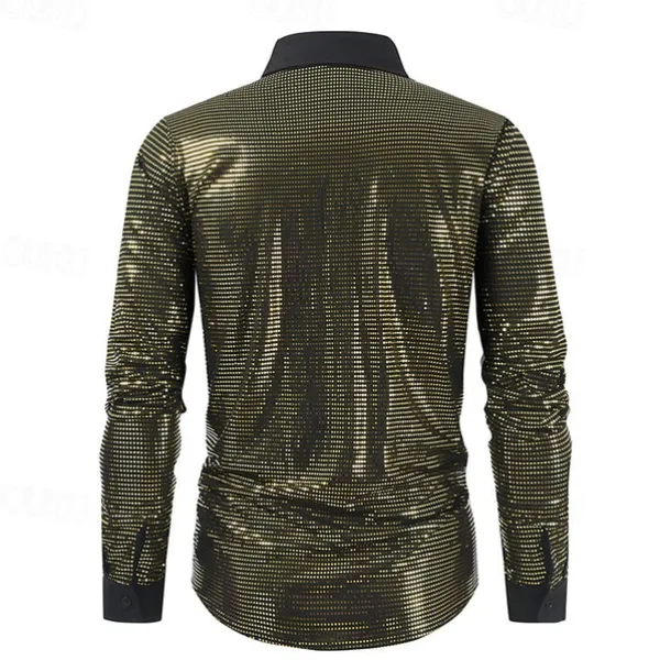 Retro Vintage 1980s Shiny Metallic Shirt Disco Sequins Turndown Fancy Dress Men's Carnival Costume Carnival Performance Club Pride Parade Adults' Shirt All Seasons