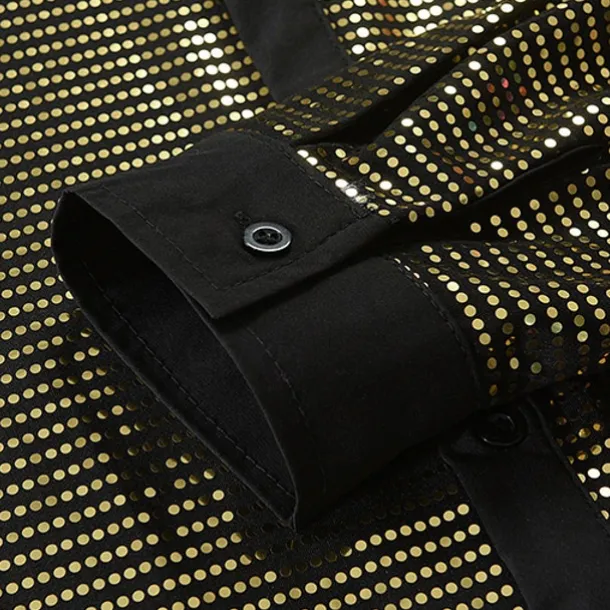 Retro Vintage 1980s Shiny Metallic Shirt Disco Sequins Turndown Fancy Dress Men's Carnival Costume Carnival Performance Club Pride Parade Adults' Shirt All Seasons