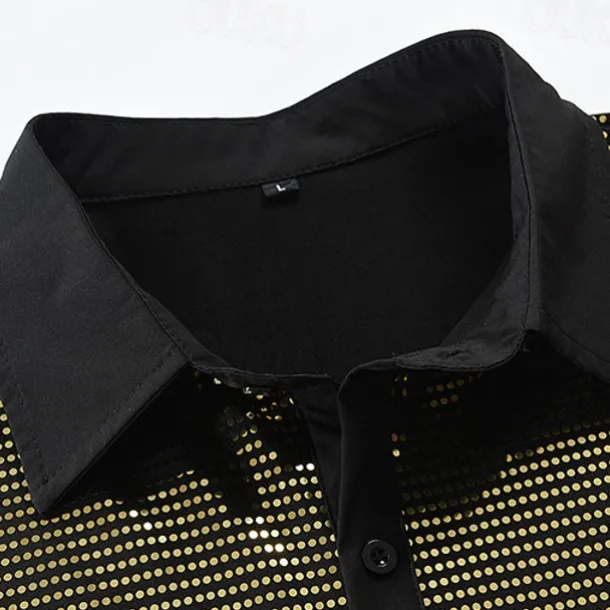 Retro Vintage 1980s Shiny Metallic Shirt Disco Sequins Turndown Fancy Dress Men's Carnival Costume Carnival Performance Club Pride Parade Adults' Shirt All Seasons