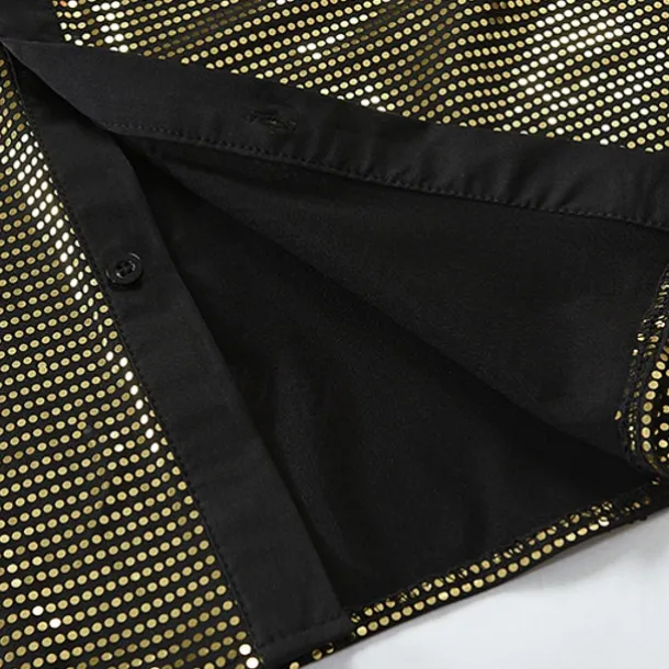 Retro Vintage 1980s Shiny Metallic Shirt Disco Sequins Turndown Fancy Dress Men's Carnival Costume Carnival Performance Club Pride Parade Adults' Shirt All Seasons