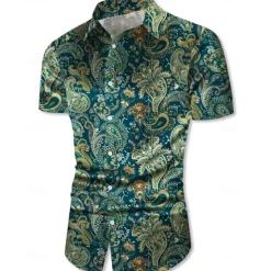 Retro Vintage 1970s Shirt Aloha Shirt Hippie Paisley Fancy Dress Men's Vacation Party Pride Parade Adults' Shirt