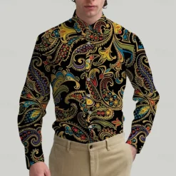 Retro Vintage 1970s Shirt Aloha Shirt Hippie Paisley Fancy Dress Men's Masquerade Party Daily Wear Pride Parade Adults' Shirt