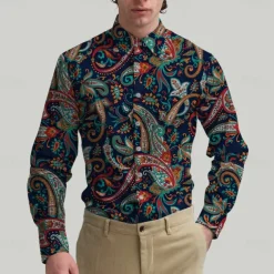 Retro Vintage 1970s Shirt Aloha Shirt Hippie Paisley Fancy Dress Men's Masquerade Party Daily Wear Pride Parade Adults' Shirt