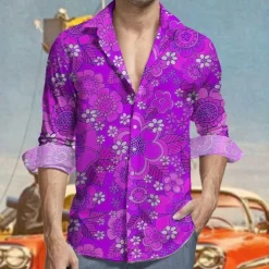 Retro Vintage 1970s Shirt Aloha Shirt Hippie Floral Fancy Dress Men's Masquerade Party Daily Wear Pride Parade Adults' Shirt