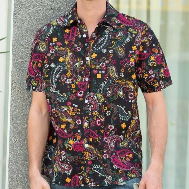 Retro Vintage 1970s Shirt Aloha Shirt Hippie Paisley Fancy Dress Men's Vacation Party Pride Parade Adults' Shirt