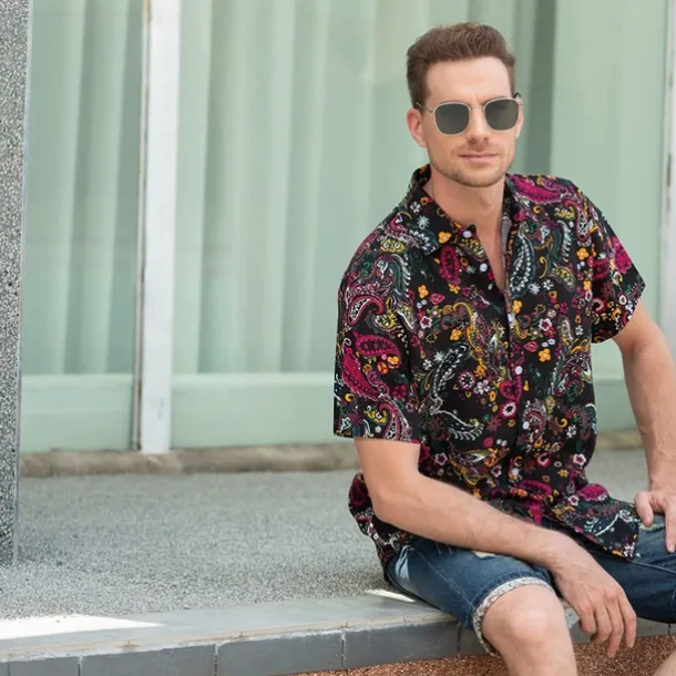 Retro Vintage 1970s Shirt Aloha Shirt Hippie Paisley Fancy Dress Men's Vacation Party Pride Parade Adults' Shirt
