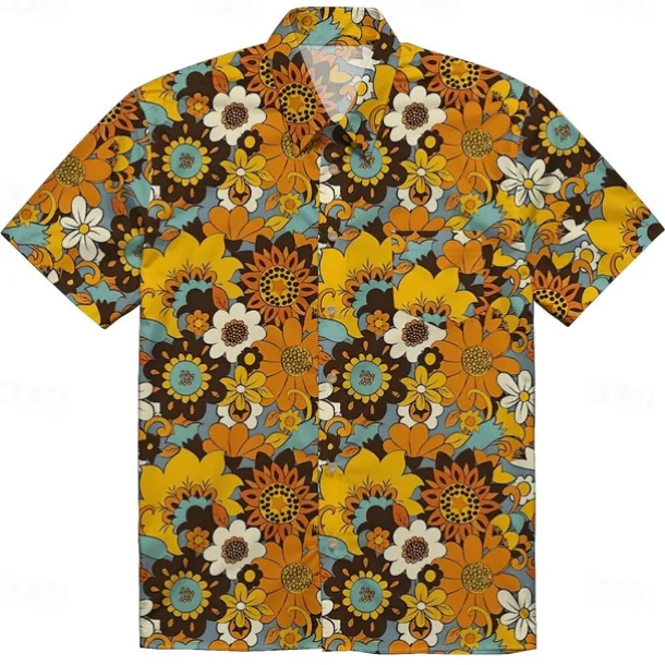 Retro Vintage 1970s Shirt Aloha Shirt Hippie Disco Floral Daisy Fancy Dress Men's Masquerade Vacation Party Pride Parade Adults' Shirt