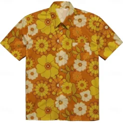 Retro Vintage 1970s Shirt Aloha Shirt Hippie Disco Floral Daisy Fancy Dress Men's Masquerade Vacation Party Pride Parade Adults' Shirt