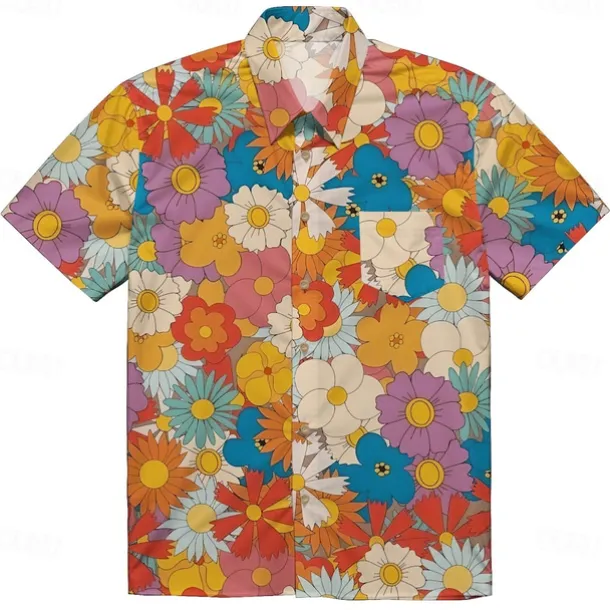 Retro Vintage 1970s Shirt Aloha Shirt Hippie Disco Floral Daisy Fancy Dress Men's Masquerade Vacation Party Pride Parade Adults' Shirt