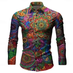 Retro Vintage 1970s Shirt Aloha Shirt Hippie Paisley Fancy Dress Men's Masquerade Party Daily Wear Pride Parade Adults' Shirt