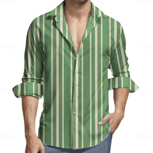 Retro Vintage 1970s Shirt Aloha Shirt Hippie Striped Fancy Dress Men's Masquerade Party Daily Wear Pride Parade Adults' Shirt