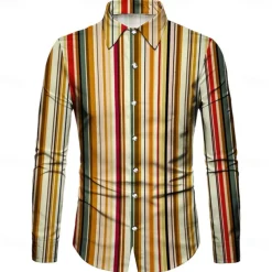 Retro Vintage 1970s Shirt Aloha Shirt Hippie Striped Fancy Dress Men's Masquerade Party Daily Wear Pride Parade Adults' Shirt