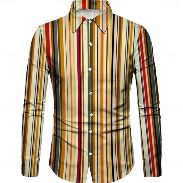 Retro Vintage 1970s Shirt Aloha Shirt Hippie Striped Fancy Dress Men's Masquerade Party Daily Wear Pride Parade Adults' Shirt