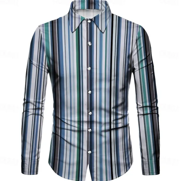 Retro Vintage 1970s Shirt Aloha Shirt Hippie Striped Fancy Dress Men's Masquerade Party Daily Wear Pride Parade Adults' Shirt