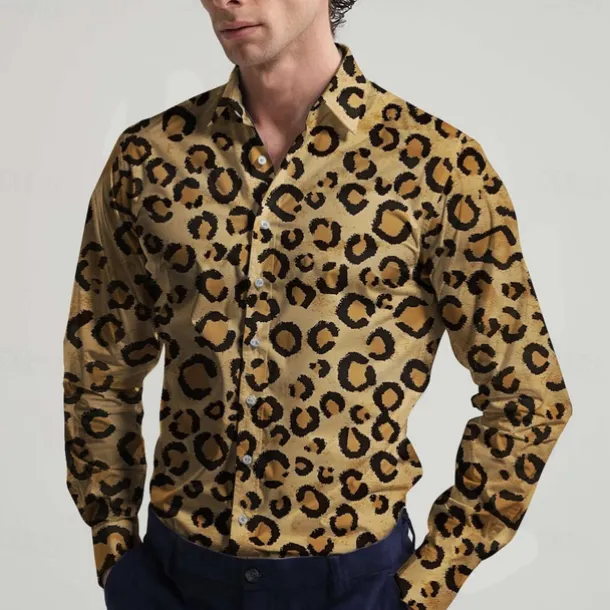 Retro Vintage 1970s Shirt Aloha Shirt Hippie Leopard Fancy Dress Men's Masquerade Party Daily Wear Pride Parade Adults' Shirt