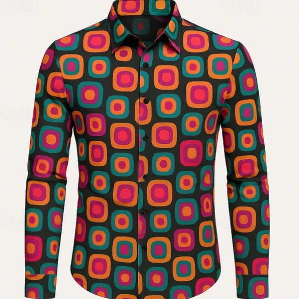 Retro Vintage 1970s Shirt Disco Geometic Fancy Dress Men's Halloween Carnival Pride Parade Pride Month Festival Adults' Shirt