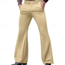Retro Vintage 1970s Trousers Bell Bottom Pants Flared Trousers Hippie Disco Solid Color Fancy Dress Men's Halloween Carnival Party Dailywear Pride Parade Adults' Pants Spring & Summer