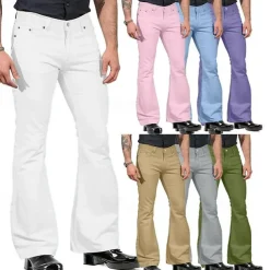 Retro Vintage 1970s Trousers Bell Bottom Pants Flared Trousers Hippie Disco Solid Color Fancy Dress Men's Halloween Carnival Party Dailywear Pride Parade Adults' All Seasons