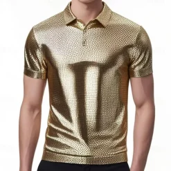 Retro Vintage 1980s T-shirt Polo Shirt Disco Shiny Latex Patent Metallic Fancy Dress Men's Halloween Carnival Pride Parade Pride Month Adults' T-shirt Summer