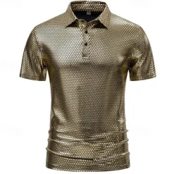 Retro Vintage 1980s T-shirt Polo Shirt Disco Shiny Latex Patent Metallic Fancy Dress Men's Halloween Carnival Pride Parade Pride Month Adults' T-shirt Summer
