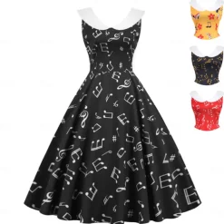 Retro Vintage 1950s Vintage Dress Swing Dress Flare Dress Musical Notes Fancy Dress Women's Carnival Masquerade Casual Daily Bachelorette Party Adults' Dress Homecoming Dresses