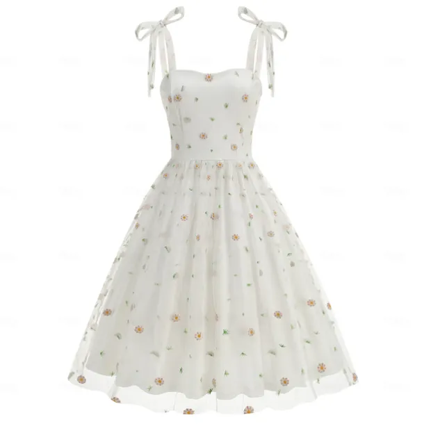 Retro Vintage 1950s Vintage Dress Dress Swing Dress Embroidered Daisy Fancy Dress Women's Carnival New Year Masquerade Casual Daily Bachelorette Party Adults' Dress