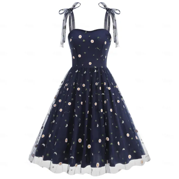 Retro Vintage 1950s Vintage Dress Dress Swing Dress Embroidered Daisy Fancy Dress Women's Carnival New Year Masquerade Casual Daily Bachelorette Party Adults' Dress