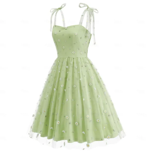 Retro Vintage 1950s Vintage Dress Dress Swing Dress Embroidered Daisy Fancy Dress Women's Carnival New Year Masquerade Casual Daily Bachelorette Party Adults' Dress