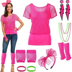 Retro Vintage 1980s Workout Accesories Set Fishnet Shirt Fancy Dress Women's Masquerade Party Casual Daily Pride Parade Adults' Top Gloves More Accessories All Seasons
