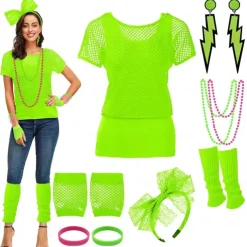 Retro Vintage 1980s Workout Accesories Set Fishnet Shirt Fancy Dress Women's Masquerade Party Casual Daily Pride Parade Adults' Top Gloves More Accessories All Seasons