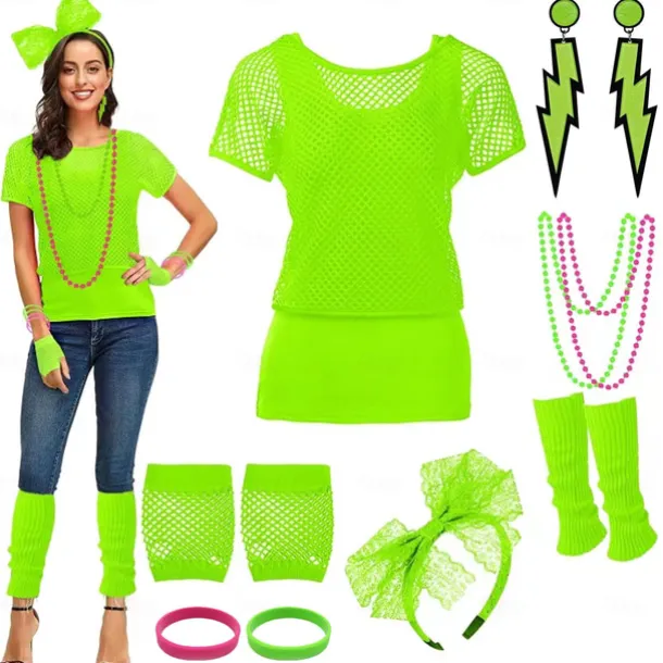 Retro Vintage 1980s Workout Accesories Set Fishnet Shirt Fancy Dress Women's Masquerade Party Casual Daily Pride Parade Adults' Top Gloves More Accessories All Seasons