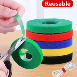 Reusable Cable Ties Roll, 3M Length, 10mm Width, Nylon Fastening Straps with Dual-Sided Hook Loop, Wire Organizer for USB Cables, Cord Wrangler, Self-Cutting Zip Ties for Electronics, Mouse, Earphone, Cord Protectors