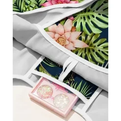 Reusable Foldable Shopping Bag with Tropical Print – Large Capacity Eco-Friendly Tote for Women, Lightweight and Durable for Groceries, Travel or Beach Use Blue Green