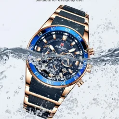 REWARD Men Quartz Watch Outdoor Sports Fashion Casual Luminous Calendar Chronograph Waterproof Steel Silicone Gel Watch
