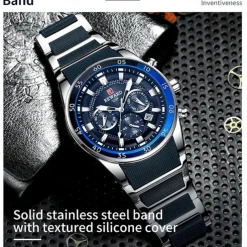 REWARD Men Quartz Watch Outdoor Sports Fashion Casual Luminous Calendar Chronograph Waterproof Steel Silicone Gel Watch
