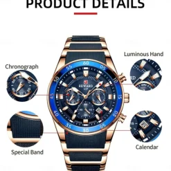 REWARD Men Quartz Watch Outdoor Sports Fashion Casual Luminous Calendar Chronograph Waterproof Steel Silicone Gel Watch
