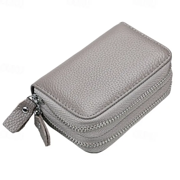 RFID Blocking Leather Coin Purse Twin Golden Metal Zippers Sectioned Concertina 9 Credit Card Case 4 Pocket money Case