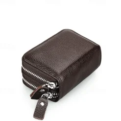 RFID Blocking Leather Coin Purse Twin Golden Metal Zippers Sectioned Concertina 9 Credit Card Case 4 Pocket money Case
