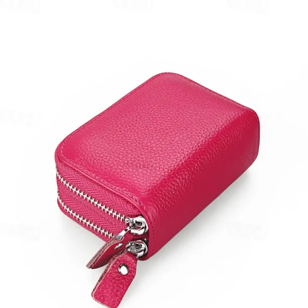 RFID Blocking Leather Coin Purse Twin Golden Metal Zippers Sectioned Concertina 9 Credit Card Case 4 Pocket money Case