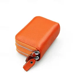 RFID Blocking Leather Coin Purse Twin Golden Metal Zippers Sectioned Concertina 9 Credit Card Case 4 Pocket money Case