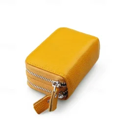 RFID Blocking Leather Coin Purse Twin Golden Metal Zippers Sectioned Concertina 9 Credit Card Case 4 Pocket money Case